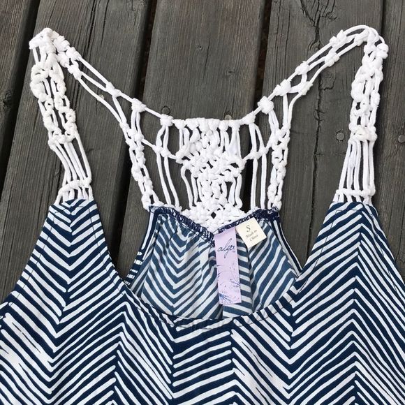 ALYA Navy/White Striped Racerback Crochet Top - Picture 2 of 7